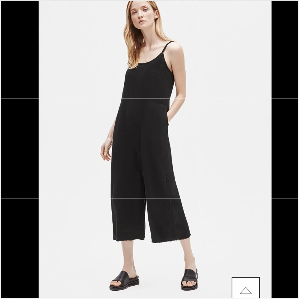 Eileen fisher gauze black organic cotton muslin sleeveless midi jumpsuit - Picture 1 of 9